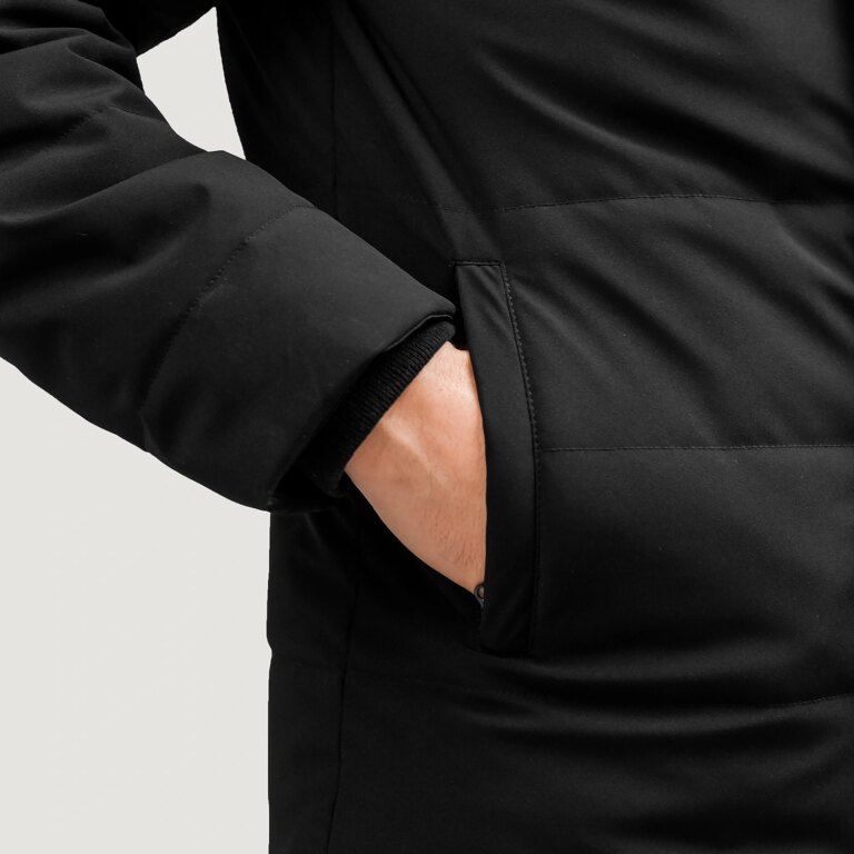 Mens Exton Black Hooded Down Puffer Jacket Close-Up-9-1705940286241